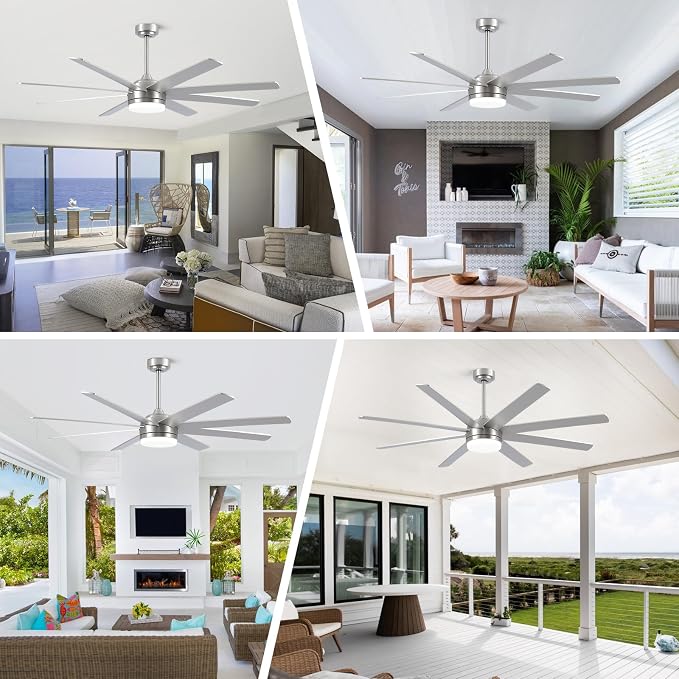 YUHAO 62 Inch Brushed Nickel Ceiling Fan with Light and Remote Control.Noiseless,Dimmable,3CCT,6 Speeds Reversible, DC Ceiling Fans for Indoor or Covered Outdoor Use.ETL Listed