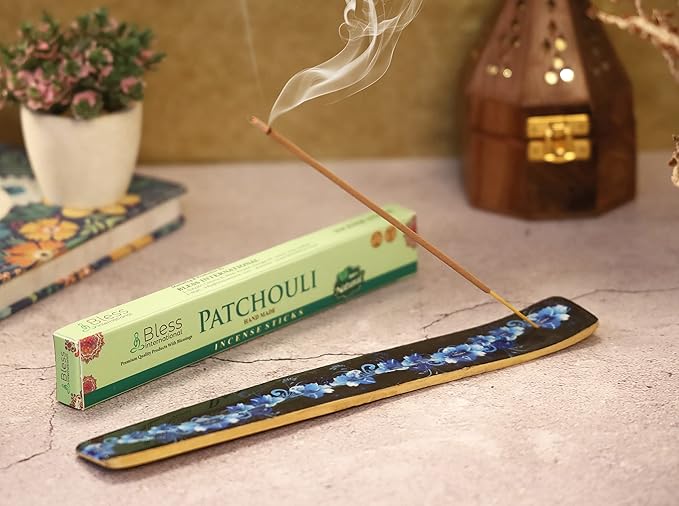Bless-International Traditional-Handmade-Burner Wooden-Incense-Stick-Holder Ash-Catcher-Stand for-Aromatherapy-Meditation-Yoga (Meditation Time) 10 Inches, Pack of 2