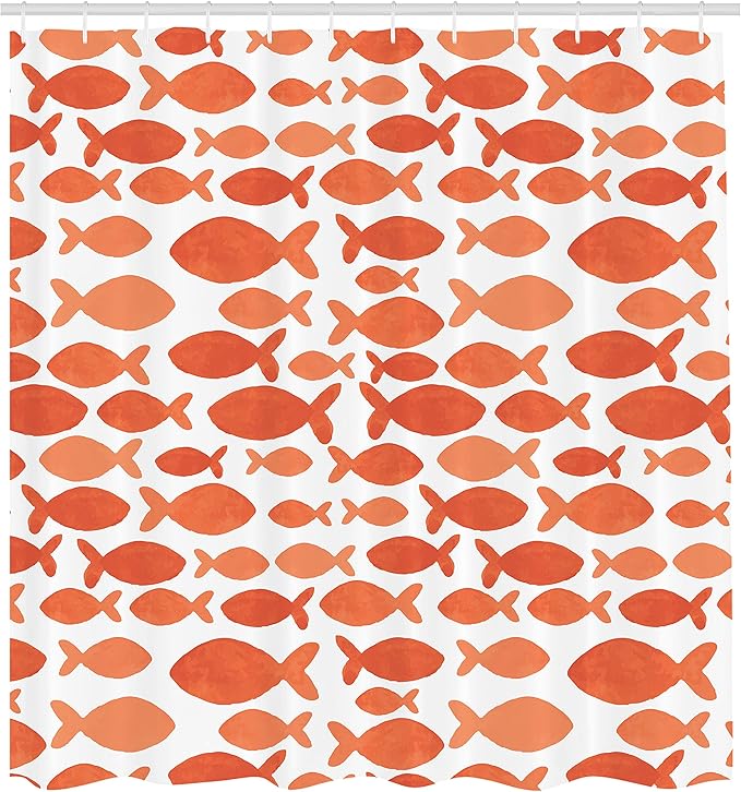 Ambesonne Fish Shower Curtain, Sea Animal in Watercolors Brushstrokes Theme Illustration, Cloth Fabric Bathroom Decor Set with Hooks, 69" W x 70" L, Dark Salmon