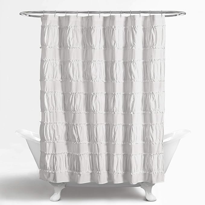 Lush Decor Nova Ruffle Shower Curtain, 72" x 72", White
