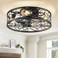 LEDIARY Caged Ceiling Fans with Lights, Black Flush Mount Ceiling Fan with Remote&App, Small Low Profile Bladeless Ceiling Fan Light Fixture for Bedroom, Kitchen, Dining Room.