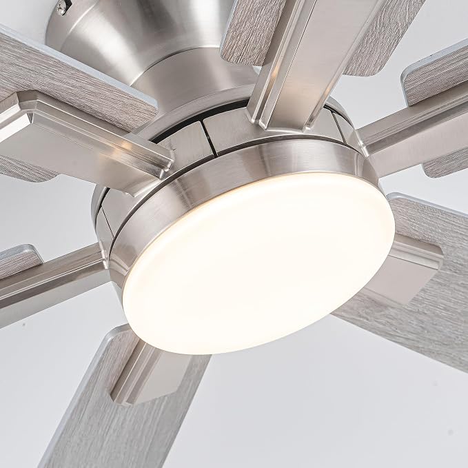 Ceiling Fans with Lights and Remote Control, Brushed Nickel Flush Mount Ceiling Fan with Light 3-Color Dimmable, Memory for Lighting and Fan Reversible, 6-Speed, Timer, Indoor/Outdoor Use, 52 Inch