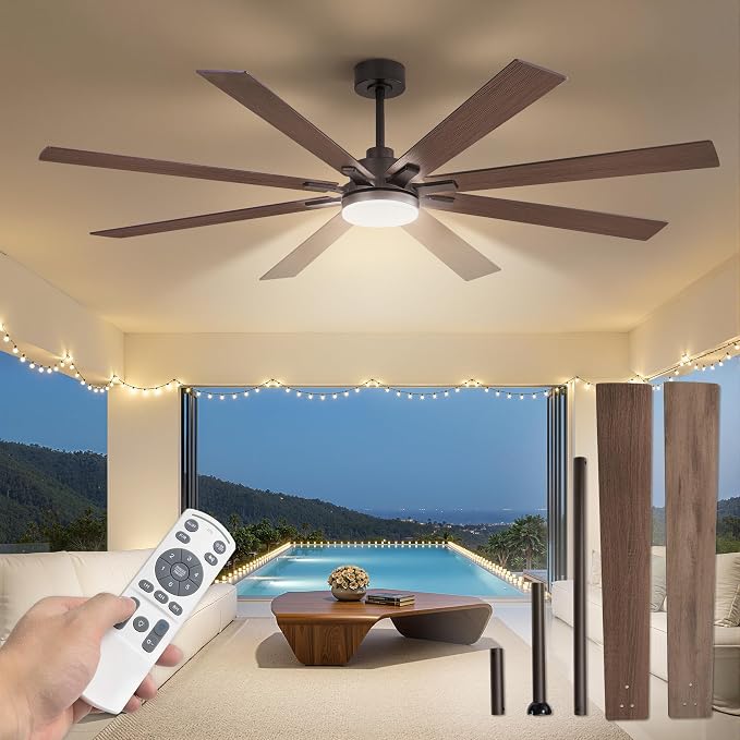 72 Inch Ceiling Fans with Lights and Remote, Dual-Sided Reversible Blades for Versatile Décor, Quiet DC Motor, 120° Wide-Angle Customized Brightness & 3CCT, Damp Rated for Indoor/Outdoor Use