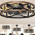 20in Caged Ceiling Fan with Lights, Low Profile Ceiling Fan, Small Rustic Industrial Farmhouse Ceiling Fans with Lights,Reversible Flush Mount Fandaliers Fan Light Ceiling Fixture for Bedroom Kitchen