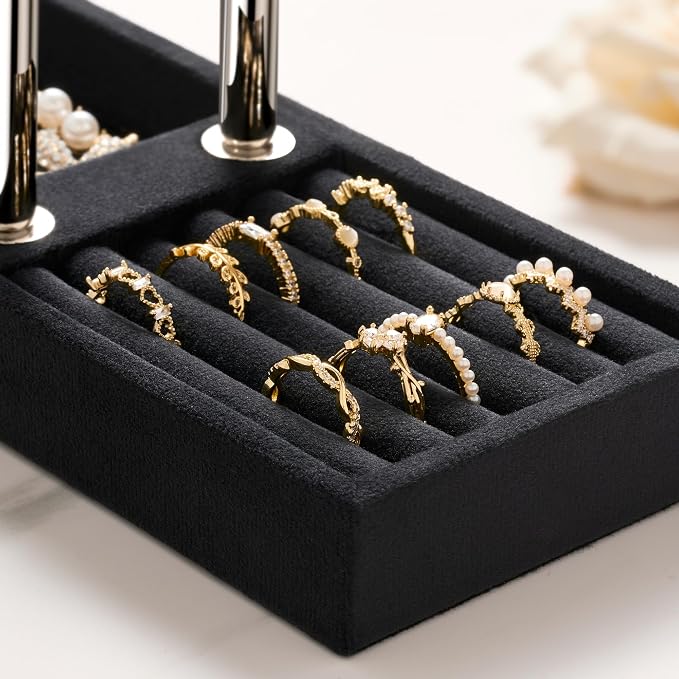 bussdis 2 Tier Bracelet Holder Display, Necklace Holder Organizer, BK/SL | Velvet Necklace Holder | Jewelry Tree | Jewelry Towers | Jewelry Stand Organizer for Necklaces, Bracelets, Earrings, Rings