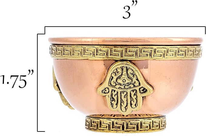Alternative Imagination Hamsa Hand Copper Bowl - Offering Bowl For Altar or Ritual Use, Incense Holder and Smudge Kit, Home Decor