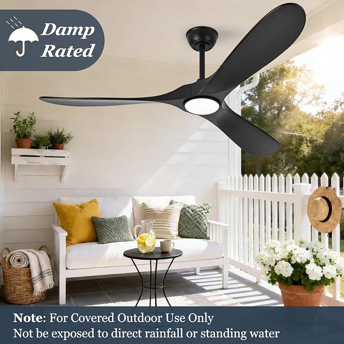 Black 72 Inch Ceiling Fan with Light and Remote, Large Modern Outdoor Ceiling Fans with Lights 3 Blade Propeller High CFM Wet Rated Exterior Fan for Patios Indoor Bedroom Living Room Gazebo