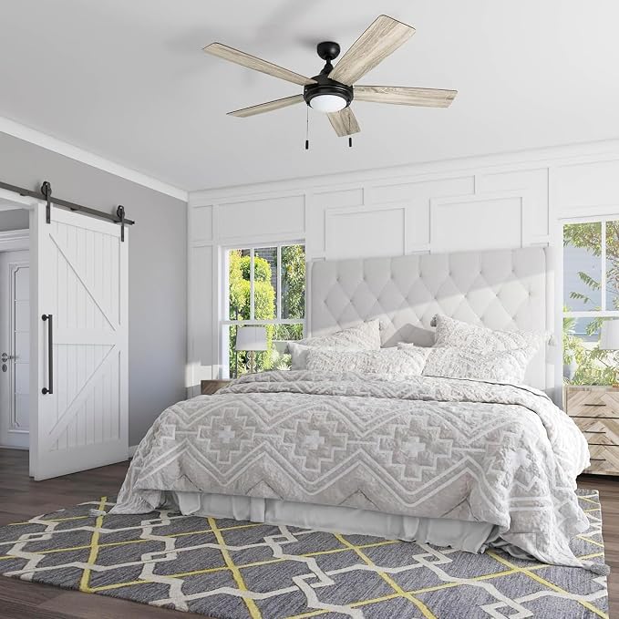 Honeywell Ceiling Fans Ventnor, 52 Inch Modern Farmhouse Indoor LED Ceiling Fan with Light, Pull Chain, Three Mounting Options, Dual Finish Blades, Reversible Motor - 50607-01 (Bronze)