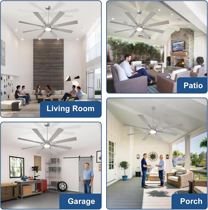 Large Ceiling Fans with Lights: Modern 66 Inch 8 Blade Outdoor Ceiling Fan with Remote APP Control - Dimmable Big Fan light Indoor Reversible 6 Speed Quiet DC Motor