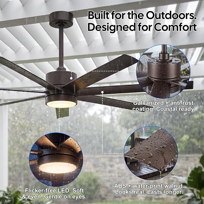 56 Inch Wet-Rated Outdoor Ceiling Fan with light, All-Weather Waterproof 7 UV-Proof Blades, Smart Alexa/App/Remote Control, High Airflow ETL Listed Quiet DC Motor, for Exterior Pergola, Patios, Gazebo