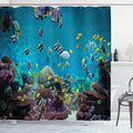 Ambesonne Ocean Shower Curtain, Untouched Wild Underwater Aquatic World Corals Exotic Fishes Seascape, Cloth Fabric Bathroom Decor Set with Hooks, 69" W x 70" L, Purple Lilac