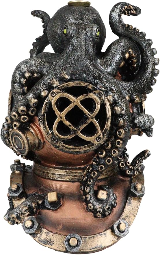 Ebros Gift Nautical Ocean Marine Octopus Kraken Smothering A Steampunk Divers Helmet Incense Cone Burner Holder Resin Statue Sea Cthulhu Giant Octopuses Themed Decorative Figurine