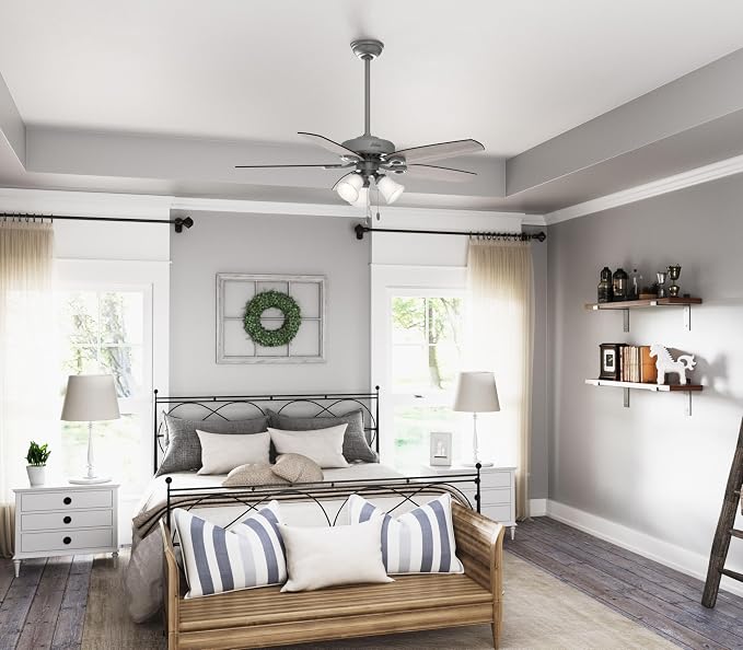 Hunter Builder Plus, Indoor, Ceiling Fan, Pull Chain, 52 inch, Matte Silver