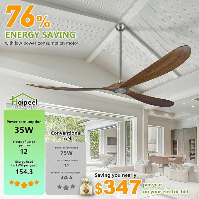 Haipeel Wood Ceiling Fans without Lights, 84 Inch Extra Large Ceiling Fan no Light with Remote, High CFM Indoor Outdoor Ceiling Fan no Light 3 Blade Propeller for Patio Farmhouse Garage, Silver&Walnut