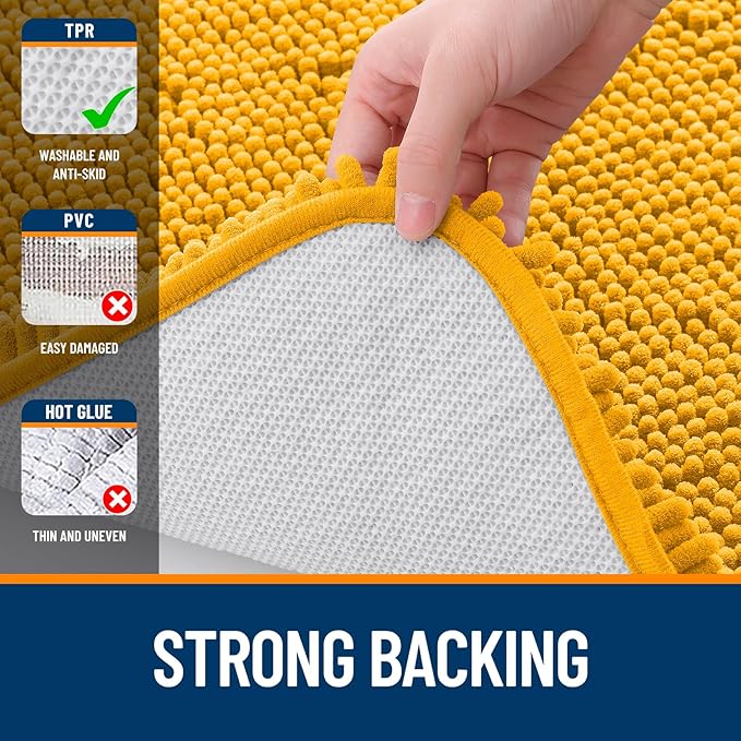 OLANLY Bathroom Runner Rugs 59x20, Soft Absorbent Chenille Bath Rugs, Rubber Backing Quick Dry, Machine Washable Long Bath Mats for Bathroom, Tub and Shower, Home Decor Accessories, Golden Yellow