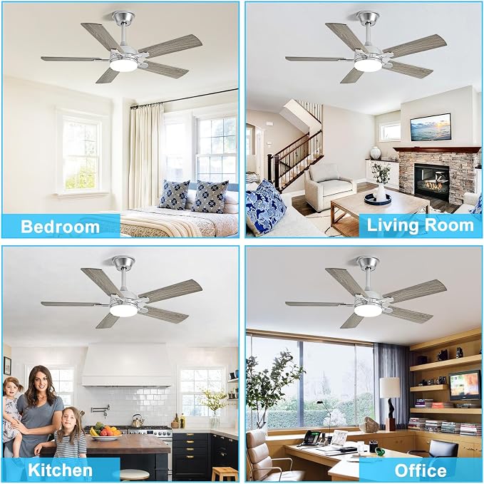 Depuley 42-inch Ceiling Fan with Light: Nickel Ceiling Fan for Living Room Indoor Outdoor - Modern Ceiling Fan with Remote Control 3CCT Dimmable Noiseless 5 Reversible Silver Blades 6 Speeds Timer