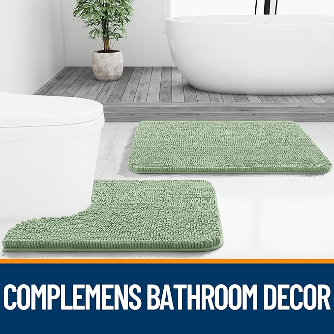 OLANLY Large Bathroom Rugs 40x32, Extra Soft Absorbent Chenille Bath Rugs, Rubber Backing Quick Dry, Machine Washable Bath Mats for Bathroom Floor, Tub and Shower, Home Decor Accessories, Sage Green
