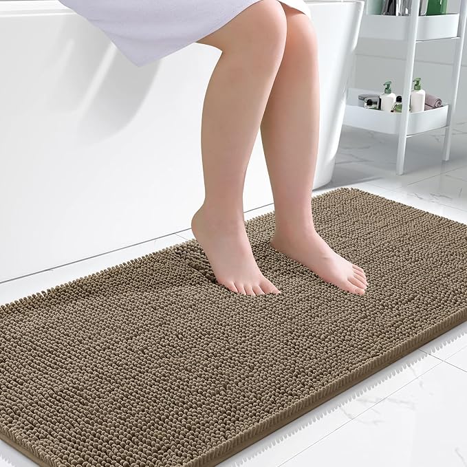 OLANLY Bathroom Runner Rugs 47x24, Extra Soft Absorbent Chenille Bath Rugs, Rubber Backing Quick Dry, Machine Washable Long Bath Mats for Bathroom Floor, Tub and Shower, Home Decor Accessories, Tan