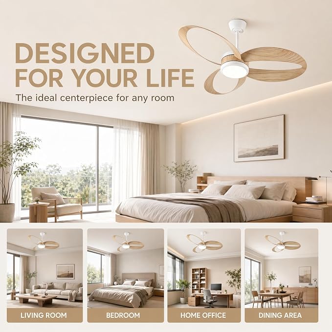 42 Inch Low Profile Ceiling Fan with Light | Quiet DC Motor, Remote Control, 3‑Color Dimmable LED, Reversible Airflow – Ideal for Bedroom, Living Room, Kitchen