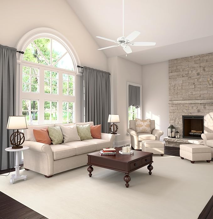 Hunter Builder Elite, Indoor, Ceiling Fan, No Light, 52 inch, Snow White | Standard Mount, Pull Chain, 5 Blades, For Bedroom, Living Room, Kitchen, 53240