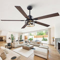 60" Farmhouse Ceiling Fans with Lights, Large Ceiling Fan with Remote for Living Room,5 Dual Finish Blades, 6 Speeds Adjustable & Reversible DC Motor, Rustic Ceiling Fan for Living Room & Bedroom