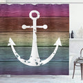 Ambesonne Anchor Shower Curtain, Rustic Themed Marine Ornament on Colorful Grungy Wooden Planks Sailing Style, Cloth Fabric Bathroom Decor Set with Hooks, 69" W x 75" L, White Multicolor