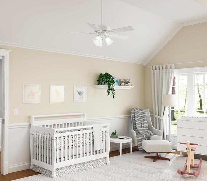 Hunter Swanson, Indoor, Ceiling Fan, with LED Lights, 44 inch, Fresh White | Standard Mount, Pull Chain, 5 Blades, For Bedroom, Living Room, Kitchen, 50885