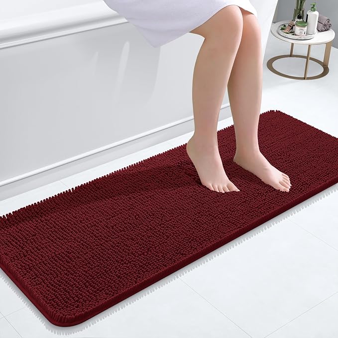 OLANLY Bathroom Runner Rugs 47x17, Soft Absorbent Chenille Bath Rugs, Rubber Backing Quick Dry, Machine Washable Long Bath Mats for Bathroom Floor, Tub and Shower, Home Decor Accessories, Burgundy