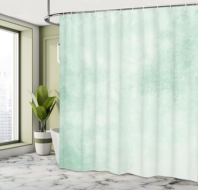 Ambesonne Mint Shower Curtain, Blurry Abstract Background Shady Pastel Toned Modern Watercolor Murky Image, Cloth Fabric Bathroom Decor Set with Hooks, 69" W x 70" L, Almond Green