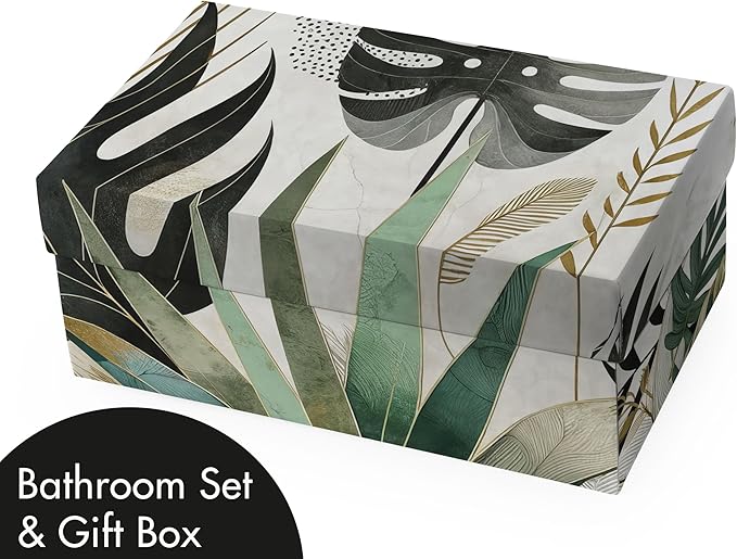 Ambesonne Green Bathroom Decor Set 4 Pcs Including Shower Curtain with Hooks Bath Mat Soap Dispenser Toothbrush Holder in Box Essentials & Accessories, Exotics Scenario Leaves, Teal Pale Khaki Fawn