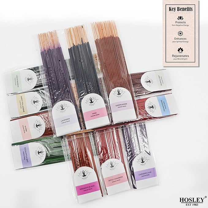 Hosley 480-Pack Assorted Incense Sticks in Gift Box, 12 Scents Incl. Nag Champa, Lavender, Dragon’s Blood, Grab Bag, for Meditation, Aromatherapy, Home