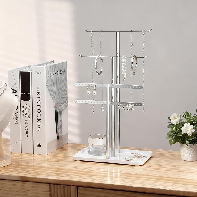 pickpiff Silver Jewelry Organizer: 14.5" Sturdy Stand for 80 Pcs Jewelry