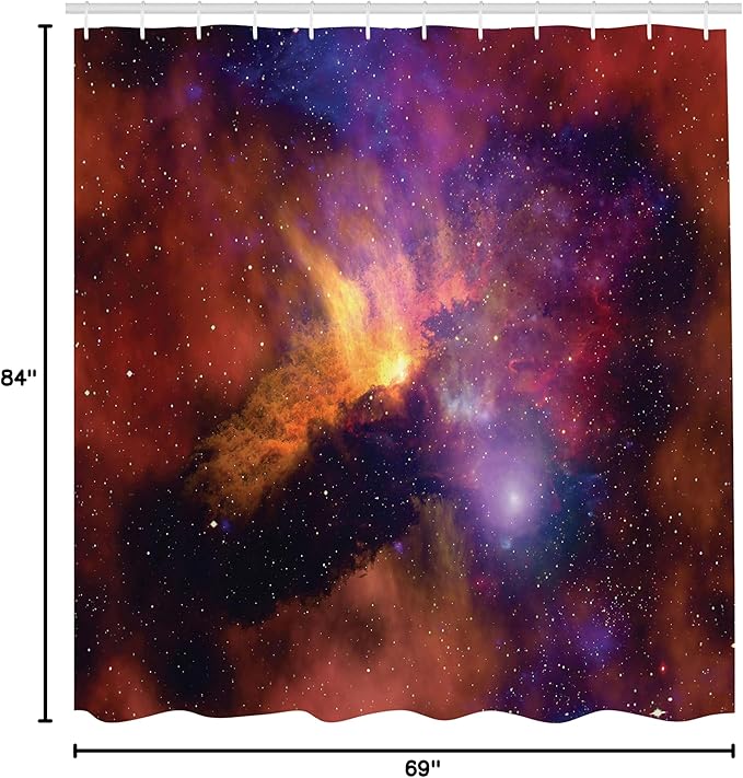Ambesonne Outer Space Shower Curtain, Space Stars and Nebula Gas and Dust Cloud Celestial Solar Galaxy System, Cloth Fabric Bathroom Decor Set with Hooks, 69" W x 84" L, Purple Red Orange