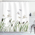 Ambesonne Dragonfly Shower Curtain, Flying Small Dragonflies Over Tall Reeds Botanical Environmental Graphic, Cloth Fabric Bathroom Decor Set with Hooks, 69" W x 84" L, Purple Green