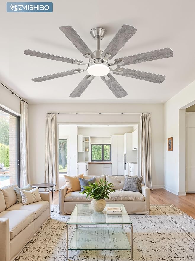 ZMISHIBO 52 inch Ceiling Fan with Light and Remote, 8 Blades Ceiling Fans with 20W LED Light, Quiet DC Motor, 6 Speeds, Stepless CCT & Dimmable, for Bedroom Living Room, Brushed Nickel
