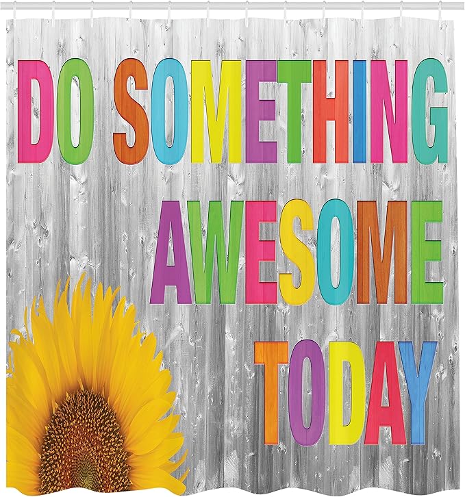 Ambesonne Saying Shower Curtain, Do Something Today Sunflower on Wooden Wall Planks Penal Colorful Letters, Cloth Fabric Bathroom Decor Set with Hooks, 69" W x 84" L, Pink Green