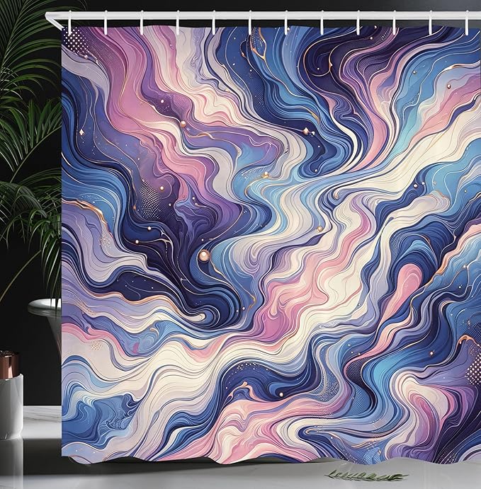 Ambesonne Purple Shower Curtain, Oil Paint Like Marble Print Warm Deep Tones Mystery of The Universe, Cloth Fabric Bathroom Decor Set with Hooks, 69" W x 70" L, Quartz Mustard Azure Blue