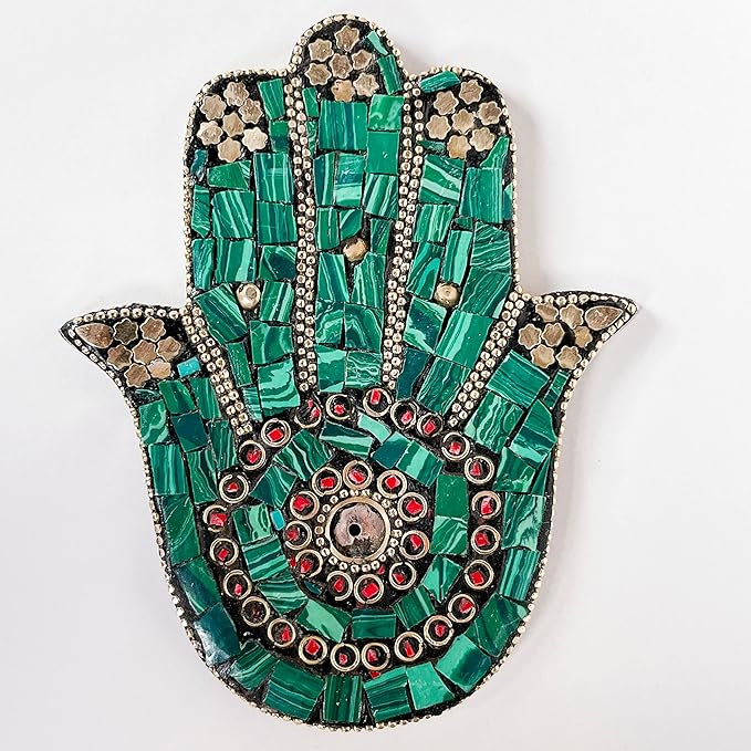 Green - Hamsa Hand Incense Holder - Mosaic Stones