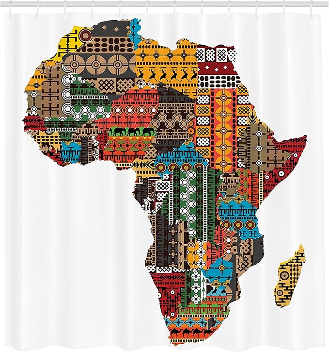 Ambesonne African Shower Curtain, Map with Countries Architectural Feature Popular Continent Artwork, Cloth Fabric Bathroom Decor Set with Hooks, 69" W x 75" L, Earth Yellow