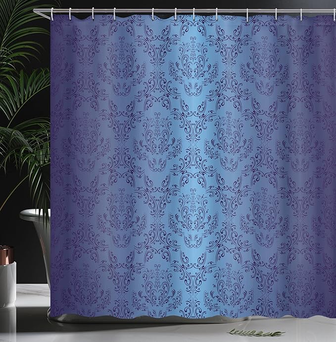 Ambesonne Navy Blue Shower Curtain, an Antique and Baroque Floral Swirling Patterns of Victorian Vintage and Retro Style of Art, Cloth Fabric Bathroom Decor Set with Hooks, 69" W x 84" L, Dark Blue