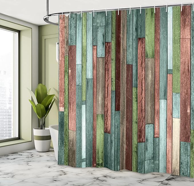 Ambesonne Wooden Print Shower Curtain, Brown Old Hardwood Floor Plank Grunge Lodge Garage Natural Rural Graphic, Cloth Fabric Bathroom Decor Set with Hooks, 69" W x 75" L, Dark Rosewood