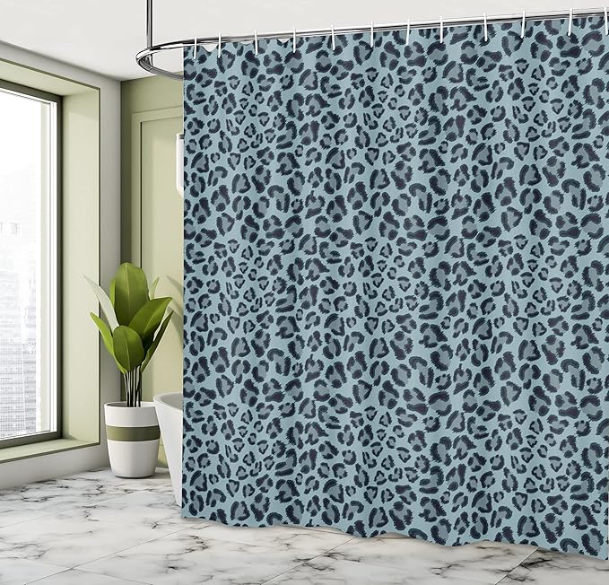 Ambesonne Animal Print Shower Curtain, Leopard Skin Wildlife Safari Design Creative Contemporary Art, Cloth Fabric Bathroom Decor Set with Hooks, 69" W x 70" L, Grey Blue