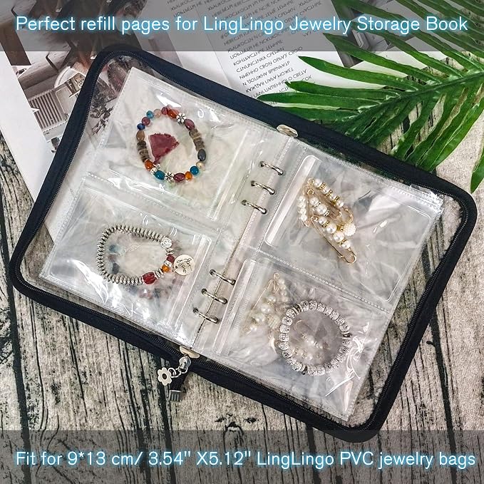 Clear Double-Sided Refill Inner Pages for Transparent Jewelry Storage Book 6 Ring Binder, 24 Sheets 96 Pockets