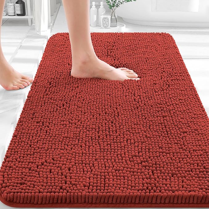 OLANLY Bathroom Rugs 36x24, Extra Soft Absorbent Chenille Bath Rugs, Rubber Backing Quick Dry, Machine Washable Bath Mats for Bathroom Floor, Tub and Shower, Home Decor Accessories, Rustic Terracotta
