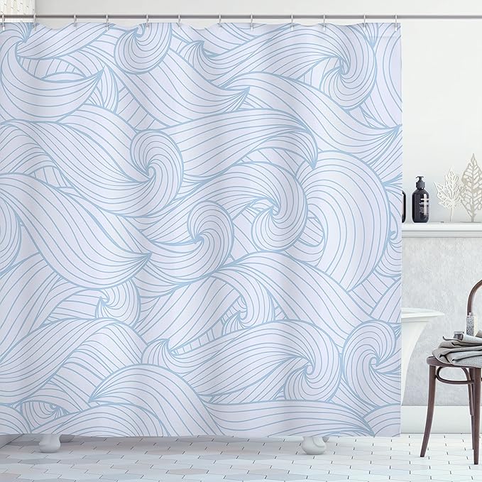 Ambesonne Ocean Shower Curtain, Abstract Pattern Waves and Cloud Fashion Modern Style Work of Art, Cloth Fabric Bathroom Decor Set with Hooks, 69" W x 70" L, Pale Blue