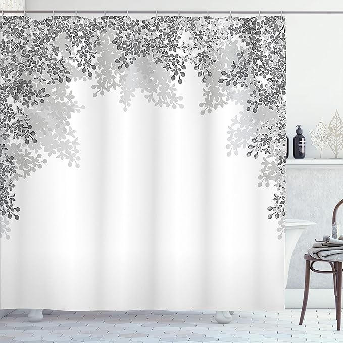 Ambesonne Flower Shower Curtain, Framing Lilac Flowers in Blossom Vernal Season Soothing Color Shades Artwork, Cloth Fabric Bathroom Decor Set with Hooks, 69" W x 70" L, Dimgray White