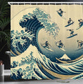 Ambesonne Ukiyo-e Wave Shower Curtain, Classic Japanese Ocean Painting with Flying Surfers Asian Folk, Cloth Fabric Bathroom Decor Set with Hooks, 69" W x 75" L, Navy Blue Ivory Seafoam