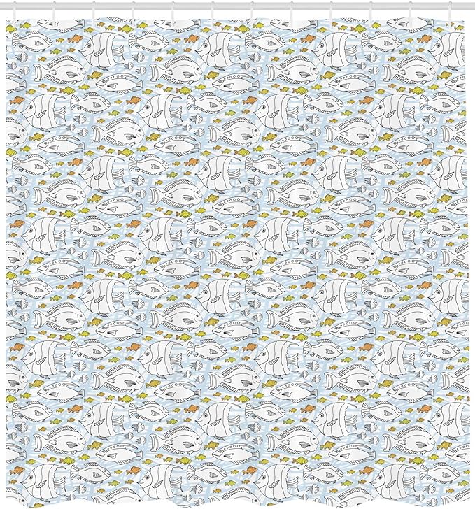 Ambesonne Jellyfish Shower Curtain, Sketch Art with Fish and Jellyfish Patterns Underwater Life Aquatic Illustration, Cloth Fabric Bathroom Decor Set with Hooks, 69" W x 70" L, Black Lime