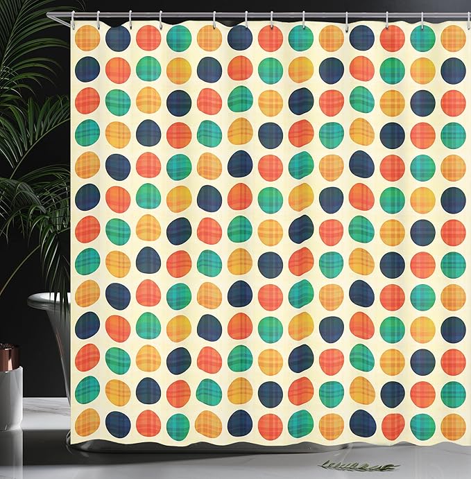 Ambesonne Polka Dots Shower Curtain, Polka Dots Nostalgic Funky Vibrant Colors Points Flecks Boho Illustration, Cloth Fabric Bathroom Decor Set with Hooks, 69" W x 70" L, Multicolor