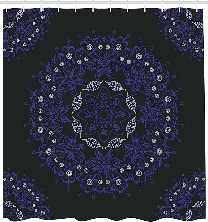Ambesonne Dark Blue Shower Curtain, Oriental Round Ornate Mandala Lace Style Eastern, Cloth Fabric Bathroom Decor Set with Hooks, 69" W x 70" L, Blue Violet Coconut